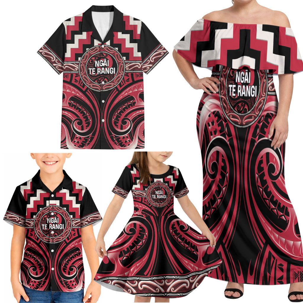 Aotearoa Ngai Te Rangi Personalised Family Matching Off Shoulder Maxi Dress and Hawaiian Shirt Maori Iwi Poutama Puhoro Tattoo