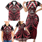 Aotearoa Ngai Te Rangi Personalised Family Matching Short Sleeve Bodycon Dress and Hawaiian Shirt Maori Iwi Poutama Puhoro Tattoo