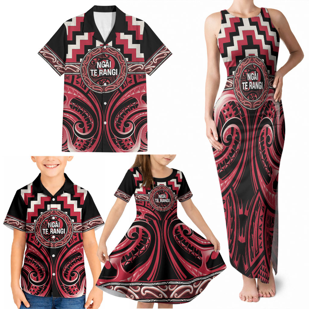 Aotearoa Ngai Te Rangi Personalised Family Matching Tank Maxi Dress and Hawaiian Shirt Maori Iwi Poutama Puhoro Tattoo