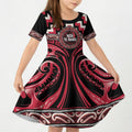Aotearoa Ngai Te Rangi Personalised Kid Short Sleeve Dress Maori Iwi Poutama Puhoro Tattoo