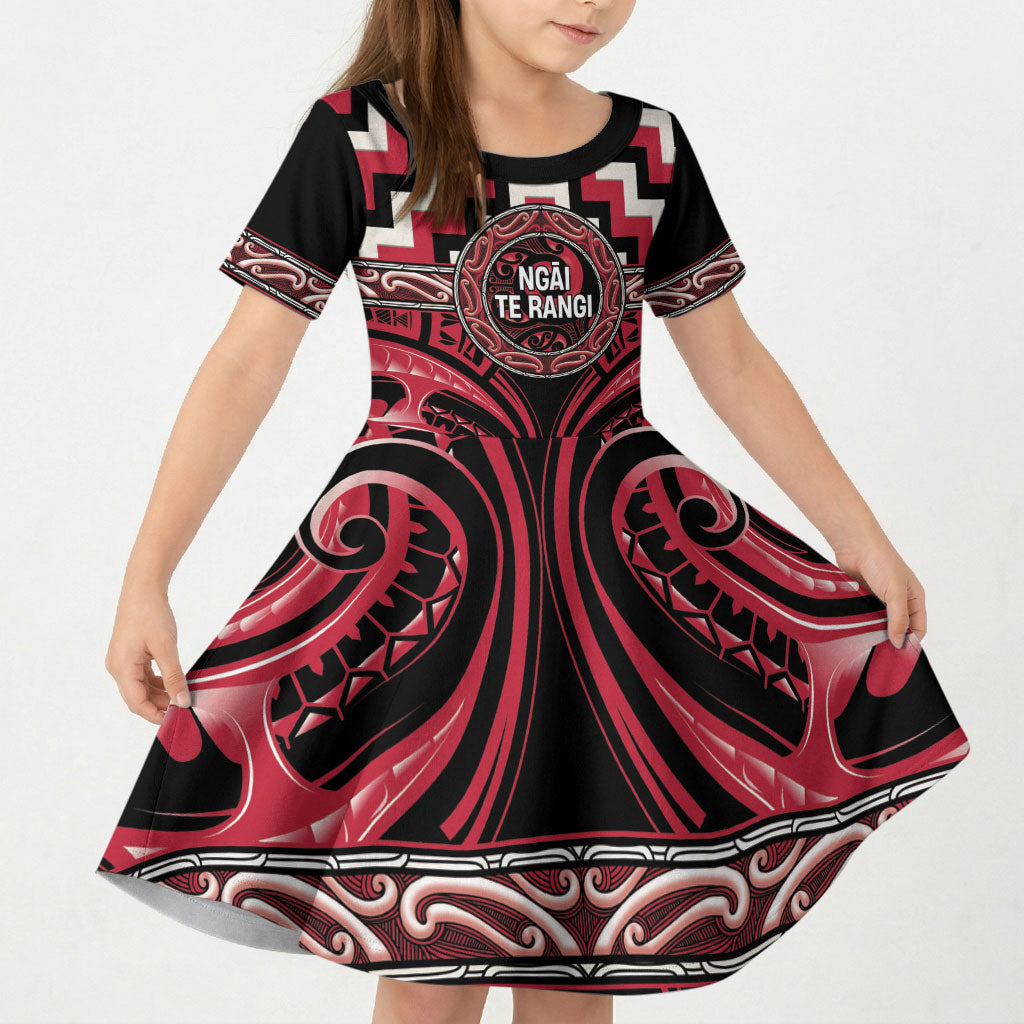 Aotearoa Ngai Te Rangi Personalised Kid Short Sleeve Dress Maori Iwi Poutama Puhoro Tattoo