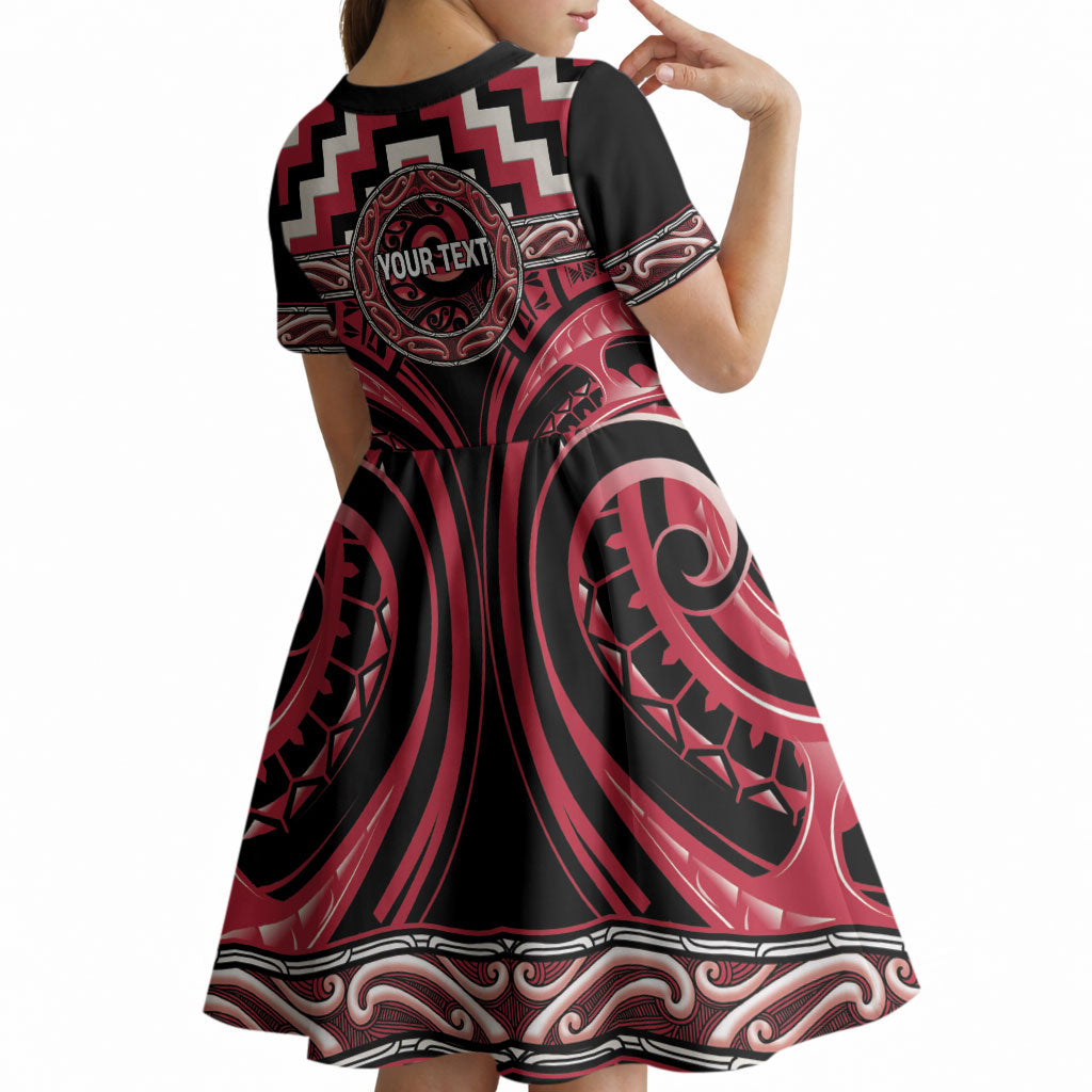 Aotearoa Ngai Te Rangi Personalised Kid Short Sleeve Dress Maori Iwi Poutama Puhoro Tattoo
