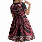Aotearoa Ngai Te Rangi Personalised Kid Short Sleeve Dress Maori Iwi Poutama Puhoro Tattoo