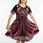 Aotearoa Ngai Te Rangi Personalised Kid Short Sleeve Dress Maori Iwi Poutama Puhoro Tattoo