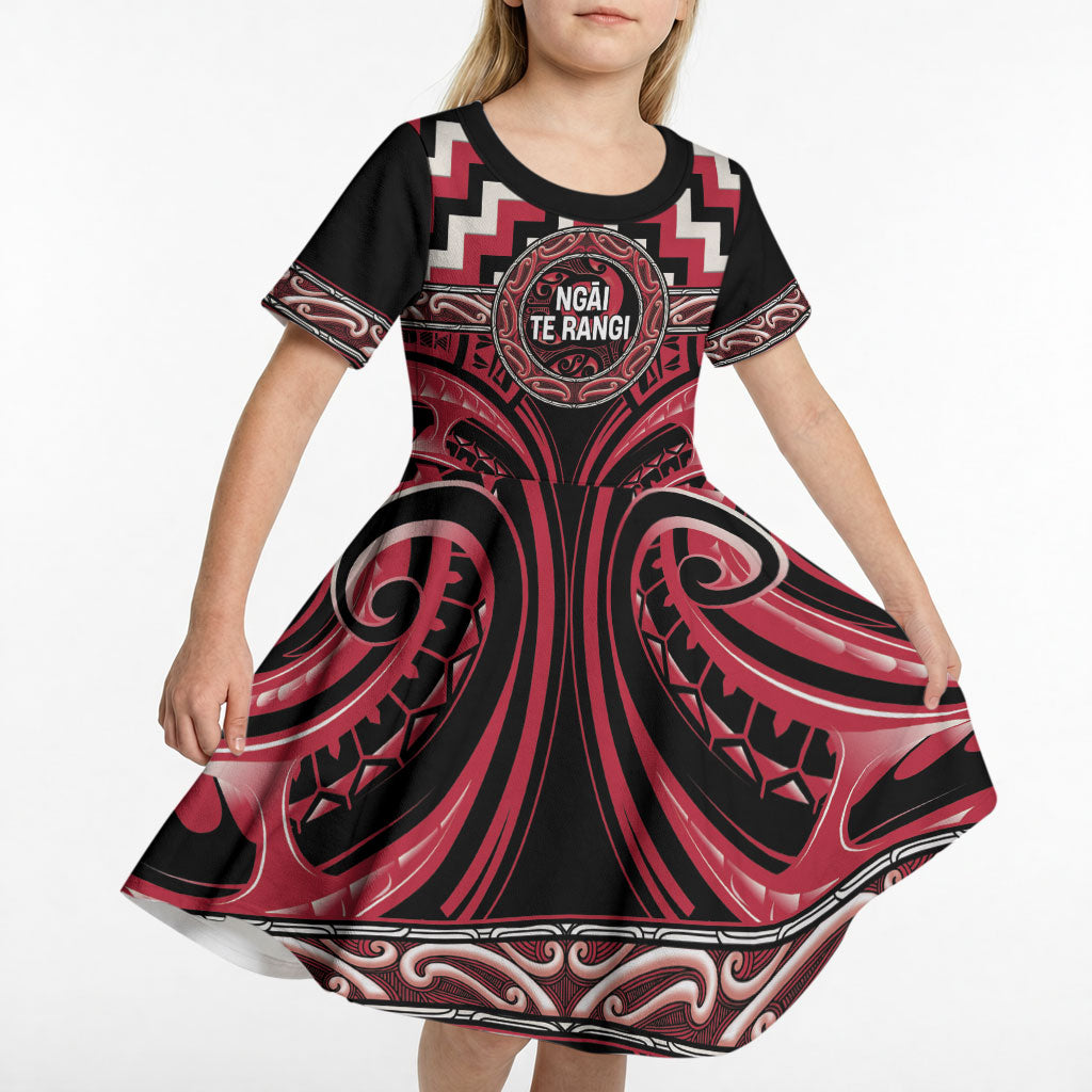 Aotearoa Ngai Te Rangi Personalised Kid Short Sleeve Dress Maori Iwi Poutama Puhoro Tattoo
