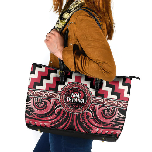 Aotearoa Ngai Te Rangi Leather Tote Bag Maori Iwi Poutama Puhoro Tattoo