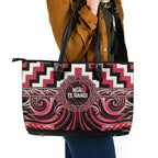 Aotearoa Ngai Te Rangi Leather Tote Bag Maori Iwi Poutama Puhoro Tattoo