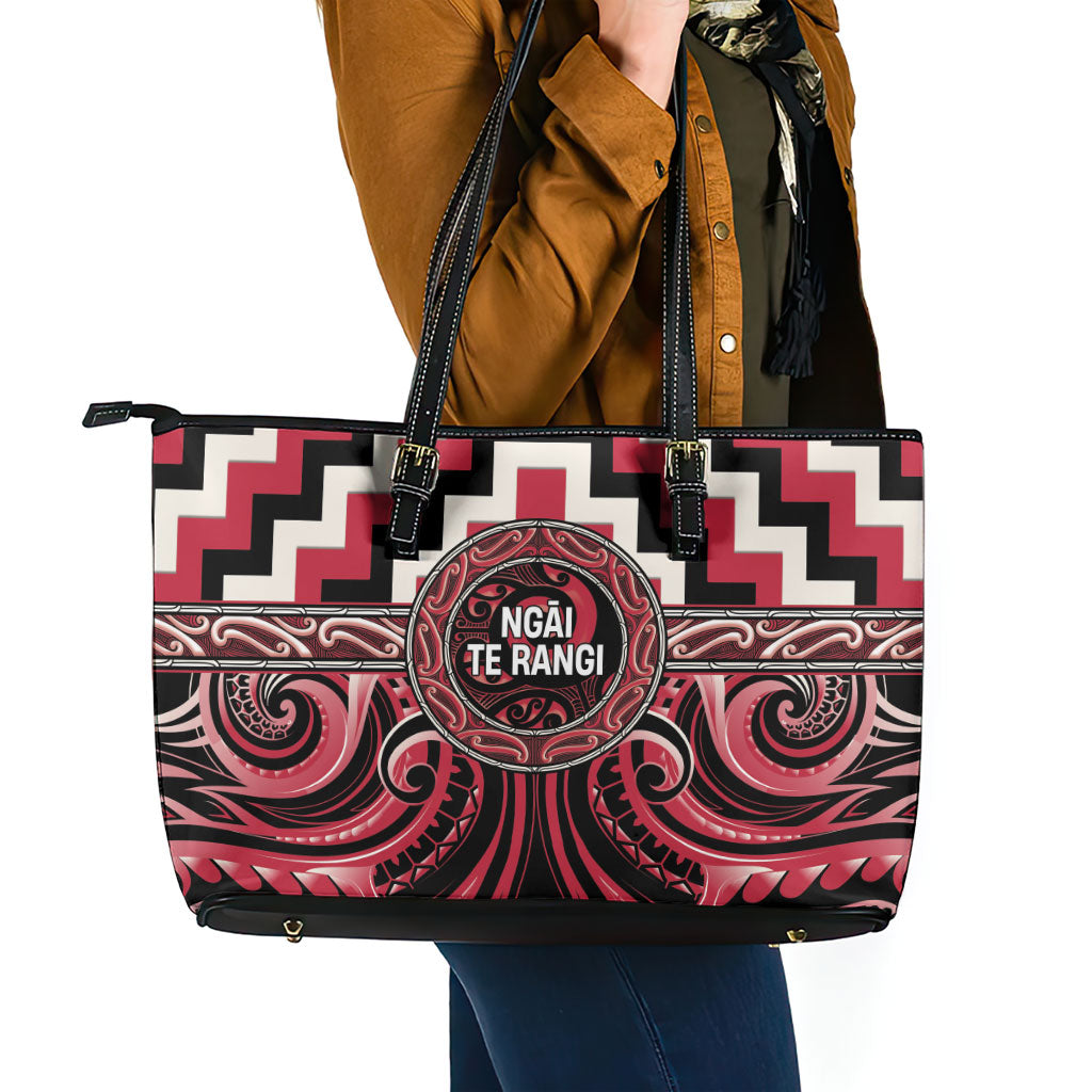 Aotearoa Ngai Te Rangi Leather Tote Bag Maori Iwi Poutama Puhoro Tattoo