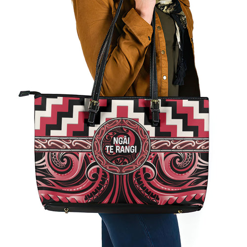 Aotearoa Ngai Te Rangi Leather Tote Bag Maori Iwi Poutama Puhoro Tattoo