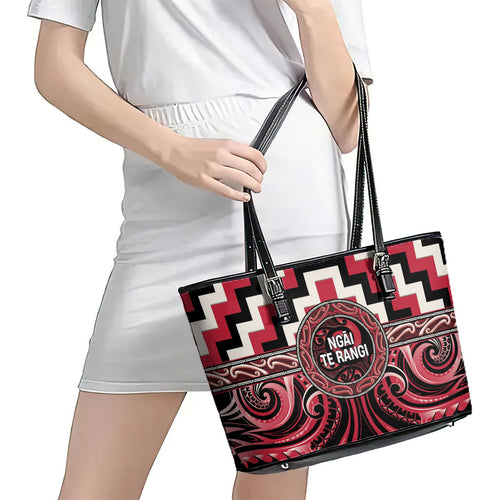Aotearoa Ngai Te Rangi Leather Tote Bag Maori Iwi Poutama Puhoro Tattoo