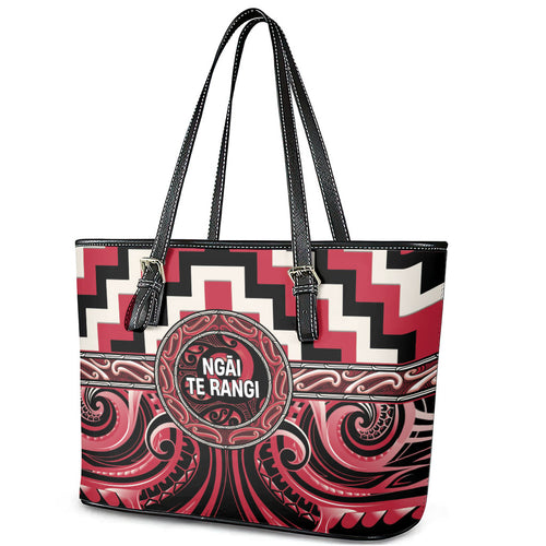 Aotearoa Ngai Te Rangi Leather Tote Bag Maori Iwi Poutama Puhoro Tattoo