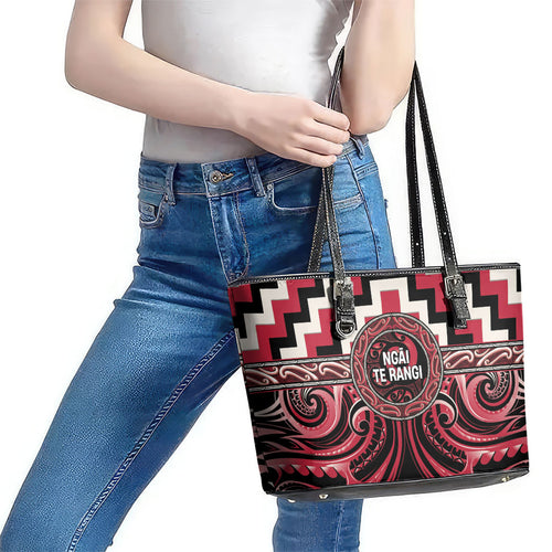 Aotearoa Ngai Te Rangi Leather Tote Bag Maori Iwi Poutama Puhoro Tattoo