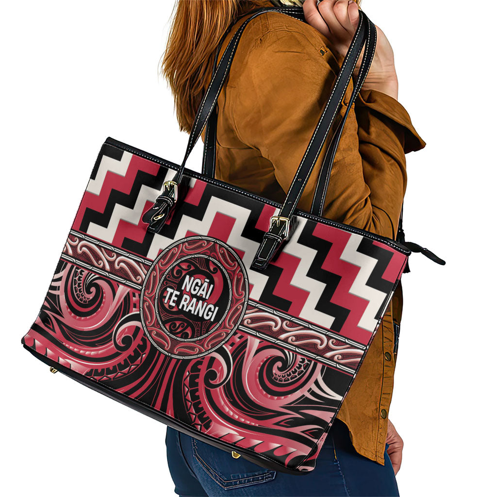 Aotearoa Ngai Te Rangi Leather Tote Bag Maori Iwi Poutama Puhoro Tattoo