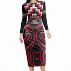 Aotearoa Ngai Te Rangi Personalised Long Sleeve Bodycon Dress Maori Iwi Poutama Puhoro Tattoo