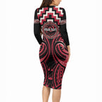 Aotearoa Ngai Te Rangi Personalised Long Sleeve Bodycon Dress Maori Iwi Poutama Puhoro Tattoo