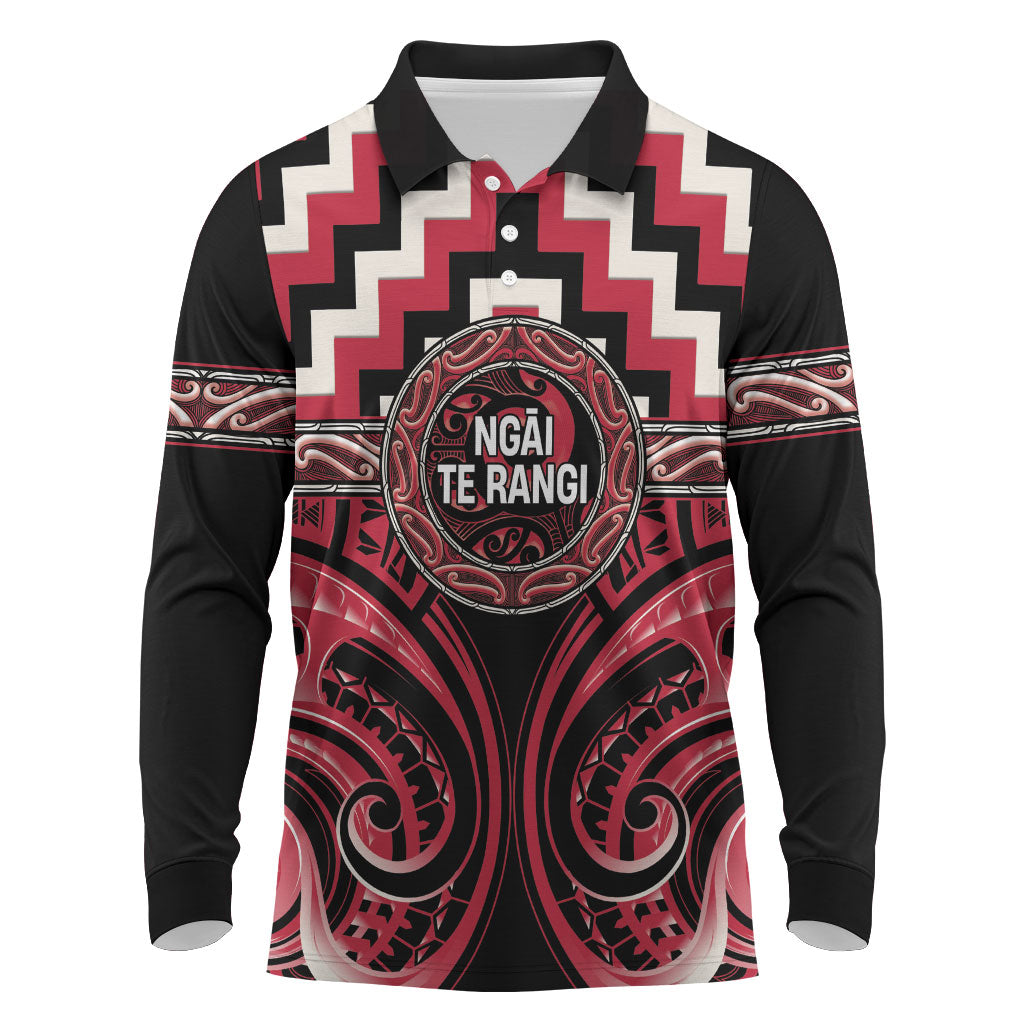 Aotearoa Ngai Te Rangi Personalised Long Sleeve Polo Shirt Maori Iwi Poutama Puhoro Tattoo