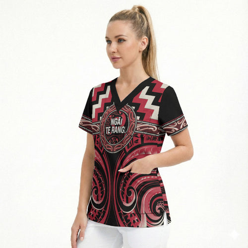 Aotearoa Ngai Te Rangi Personalised Scrub Top Maori Iwi Poutama Puhoro Tattoo