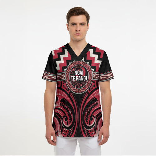 Aotearoa Ngai Te Rangi Personalised Scrub Top Maori Iwi Poutama Puhoro Tattoo