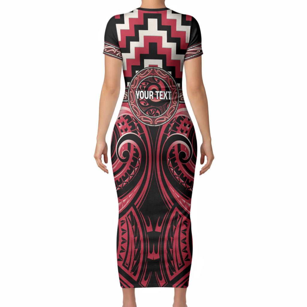 Aotearoa Ngai Te Rangi Personalised Short Sleeve Bodycon Dress Maori Iwi Poutama Puhoro Tattoo