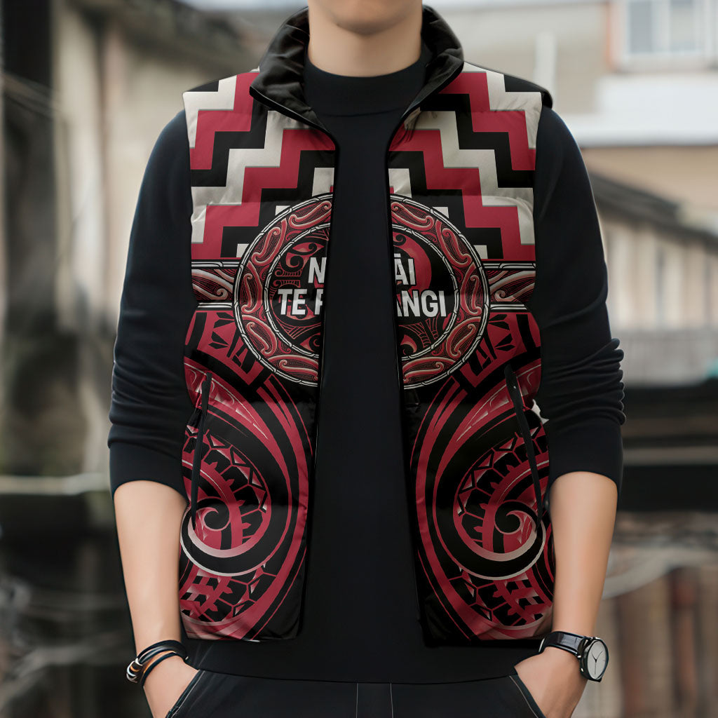 Aotearoa Ngai Te Rangi Personalised Sleeveless Puffer Jacket Maori Iwi Poutama Puhoro Tattoo