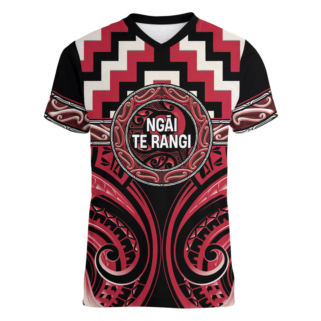 Aotearoa Ngai Te Rangi Personalised Women V-Neck T-Shirt Maori Iwi Poutama Puhoro Tattoo