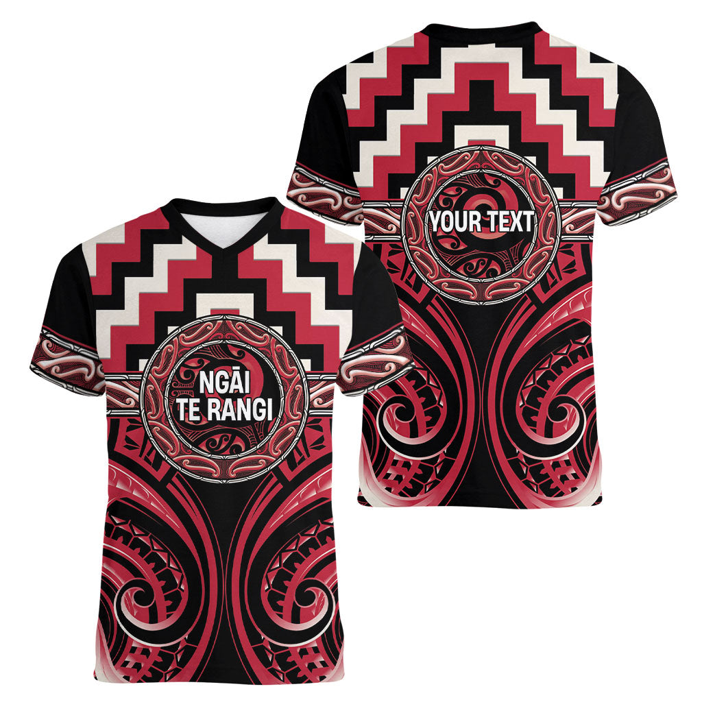 Aotearoa Ngai Te Rangi Personalised Women V-Neck T-Shirt Maori Iwi Poutama Puhoro Tattoo