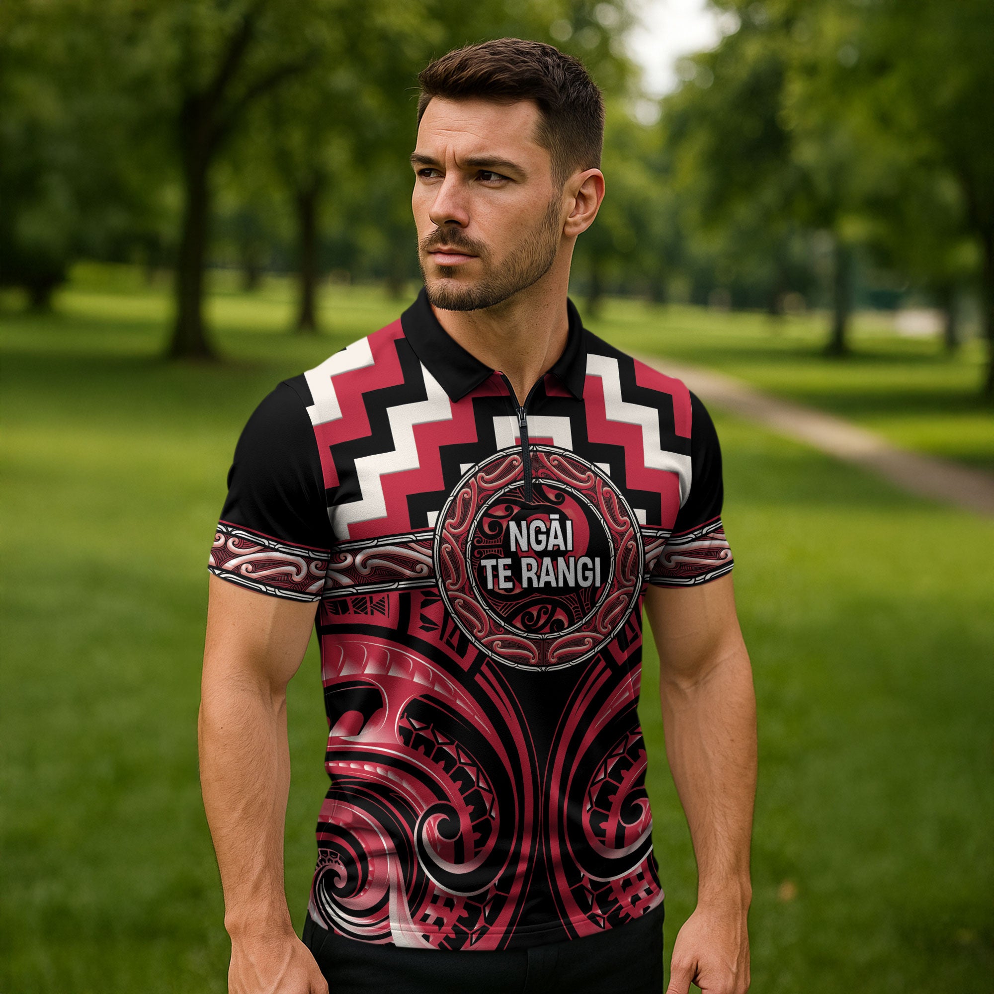 Aotearoa Ngai Te Rangi Personalised Zipper Polo Shirt Maori Iwi Poutama Puhoro Tattoo