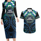 Aotearoa Ngati Ranginui Personalised Couples Matching Long Sleeve Bodycon Dress and Hawaiian Shirt Maori Iwi Poutama Puhoro Tattoo