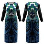 Aotearoa Ngati Ranginui Personalised Couples Matching Long Sleeve Bodycon Dress and Hawaiian Shirt Maori Iwi Poutama Puhoro Tattoo