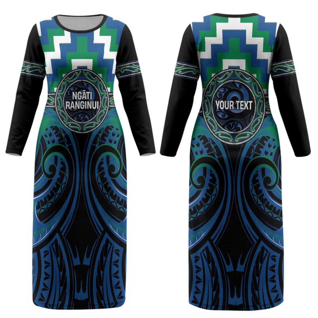 Aotearoa Ngati Ranginui Personalised Couples Matching Long Sleeve Bodycon Dress and Hawaiian Shirt Maori Iwi Poutama Puhoro Tattoo