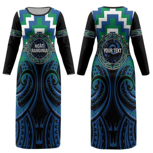 Aotearoa Ngati Ranginui Personalised Couples Matching Long Sleeve Bodycon Dress and Hawaiian Shirt Maori Iwi Poutama Puhoro Tattoo
