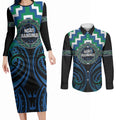 Aotearoa Ngati Ranginui Personalised Couples Matching Long Sleeve Bodycon Dress and Long Sleeve Button Shirt Maori Iwi Poutama Puhoro Tattoo