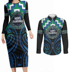 Aotearoa Ngati Ranginui Personalised Couples Matching Long Sleeve Bodycon Dress and Long Sleeve Button Shirt Maori Iwi Poutama Puhoro Tattoo
