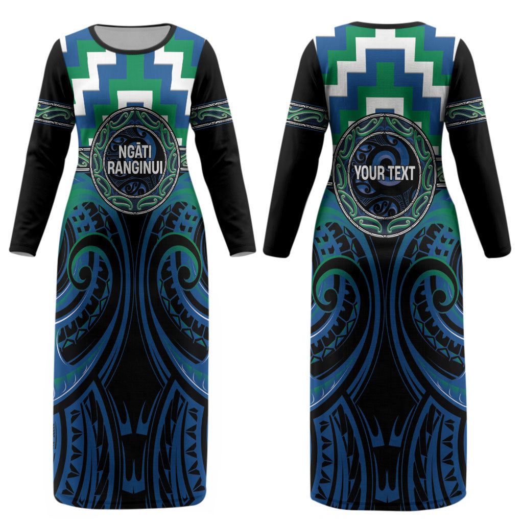 Aotearoa Ngati Ranginui Personalised Couples Matching Long Sleeve Bodycon Dress and Long Sleeve Button Shirt Maori Iwi Poutama Puhoro Tattoo