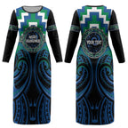 Aotearoa Ngati Ranginui Personalised Couples Matching Long Sleeve Bodycon Dress and Long Sleeve Button Shirt Maori Iwi Poutama Puhoro Tattoo