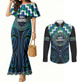 Aotearoa Ngati Ranginui Personalised Couples Matching Mermaid Dress and Long Sleeve Button Shirt Maori Iwi Poutama Puhoro Tattoo