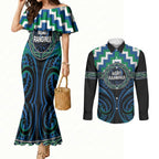 Aotearoa Ngati Ranginui Personalised Couples Matching Mermaid Dress and Long Sleeve Button Shirt Maori Iwi Poutama Puhoro Tattoo