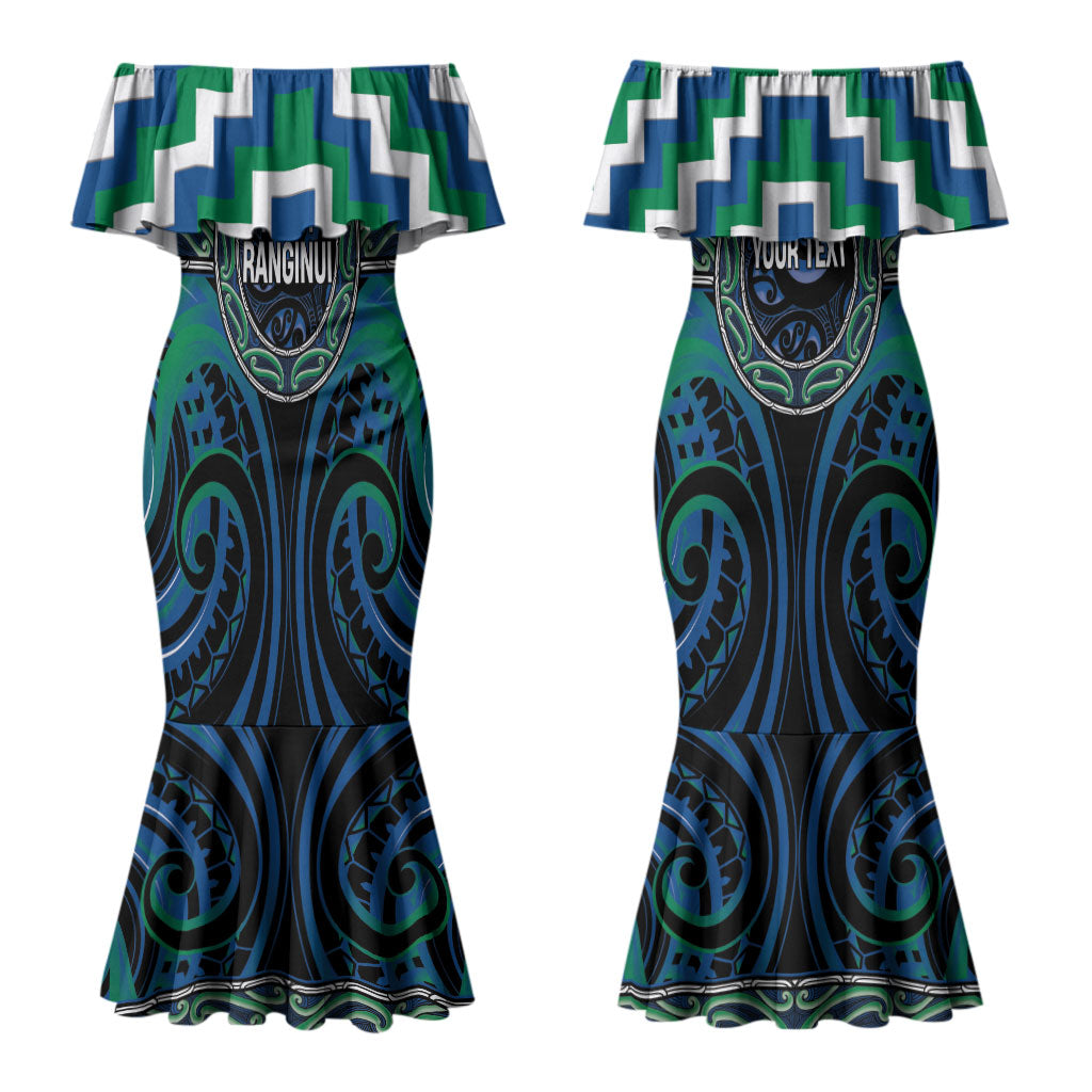 Aotearoa Ngati Ranginui Personalised Couples Matching Mermaid Dress and Long Sleeve Button Shirt Maori Iwi Poutama Puhoro Tattoo