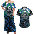 Aotearoa Ngati Ranginui Personalised Couples Matching Off Shoulder Maxi Dress and Hawaiian Shirt Maori Iwi Poutama Puhoro Tattoo