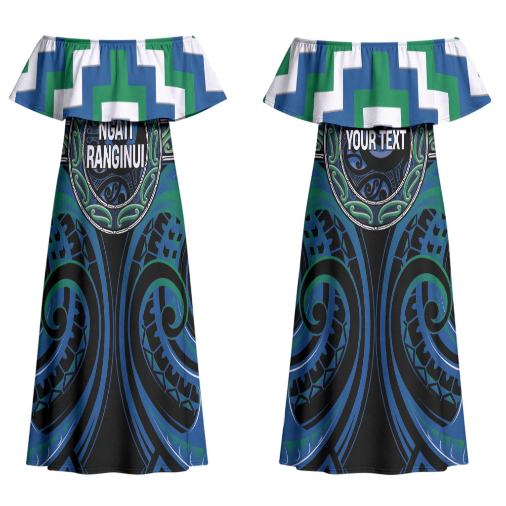 Aotearoa Ngati Ranginui Personalised Couples Matching Off Shoulder Maxi Dress and Hawaiian Shirt Maori Iwi Poutama Puhoro Tattoo