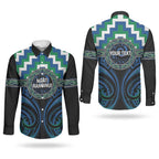 Aotearoa Ngati Ranginui Personalised Couples Matching Off Shoulder Maxi Dress and Long Sleeve Button Shirt Maori Iwi Poutama Puhoro Tattoo