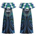 Aotearoa Ngati Ranginui Personalised Couples Matching Off Shoulder Maxi Dress and Long Sleeve Button Shirt Maori Iwi Poutama Puhoro Tattoo