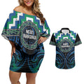Aotearoa Ngati Ranginui Personalised Couples Matching Off Shoulder Short Dress and Hawaiian Shirt Maori Iwi Poutama Puhoro Tattoo