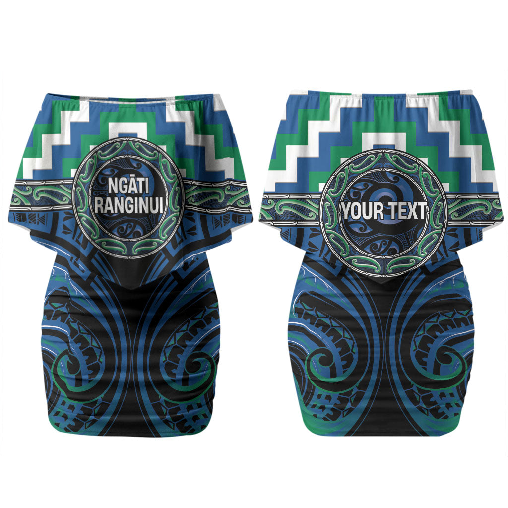 Aotearoa Ngati Ranginui Personalised Couples Matching Off Shoulder Short Dress and Long Sleeve Button Shirt Maori Iwi Poutama Puhoro Tattoo