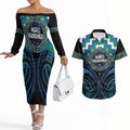 Aotearoa Ngati Ranginui Personalised Couples Matching Off The Shoulder Long Sleeve Dress and Hawaiian Shirt Maori Iwi Poutama Puhoro Tattoo