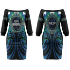 Aotearoa Ngati Ranginui Personalised Couples Matching Off The Shoulder Long Sleeve Dress and Hawaiian Shirt Maori Iwi Poutama Puhoro Tattoo