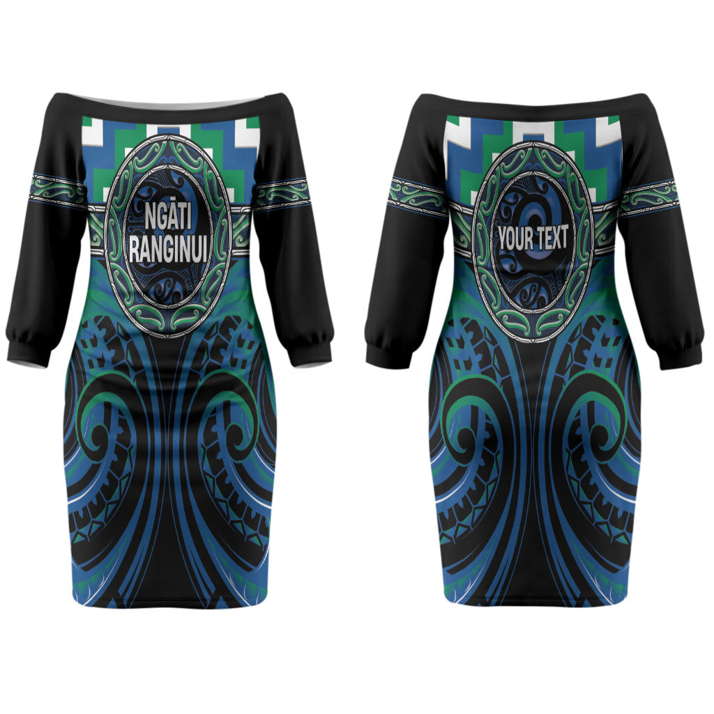 Aotearoa Ngati Ranginui Personalised Couples Matching Off The Shoulder Long Sleeve Dress and Long Sleeve Button Shirt Maori Iwi Poutama Puhoro Tattoo