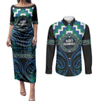 Aotearoa Ngati Ranginui Personalised Couples Matching Puletasi and Long Sleeve Button Shirt Maori Iwi Poutama Puhoro Tattoo