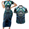 Aotearoa Ngati Ranginui Personalised Couples Matching Short Sleeve Bodycon Dress and Hawaiian Shirt Maori Iwi Poutama Puhoro Tattoo