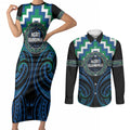 Aotearoa Ngati Ranginui Personalised Couples Matching Short Sleeve Bodycon Dress and Long Sleeve Button Shirt Maori Iwi Poutama Puhoro Tattoo